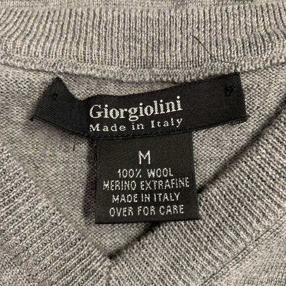 GIORGIOLINI Size M Grey Merino Wool V-Neck Pullover - Picture 7 of 8